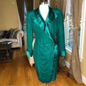 Vintage PSI Night Silk Wrap Power Dress Green 10